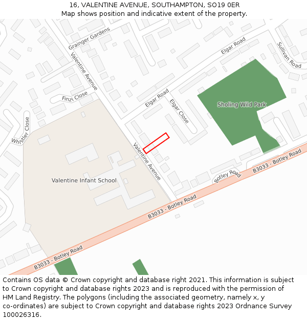 16, VALENTINE AVENUE, SOUTHAMPTON, SO19 0ER: Location map and indicative extent of plot