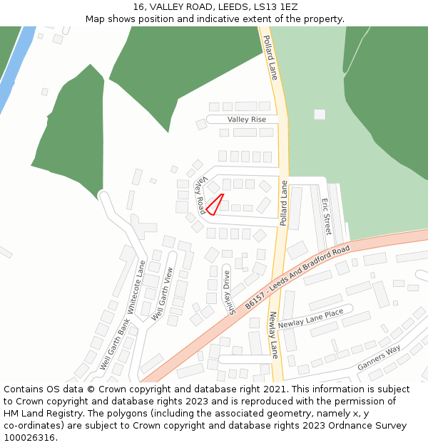 16, VALLEY ROAD, LEEDS, LS13 1EZ: Location map and indicative extent of plot