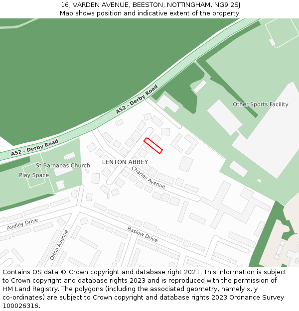 16, VARDEN AVENUE, BEESTON, NOTTINGHAM, NG9 2SJ: Location map and indicative extent of plot