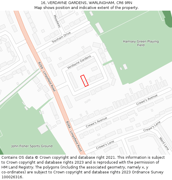 16, VERDAYNE GARDENS, WARLINGHAM, CR6 9RN: Location map and indicative extent of plot