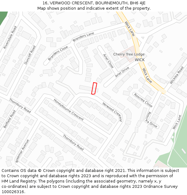 16, VERWOOD CRESCENT, BOURNEMOUTH, BH6 4JE: Location map and indicative extent of plot