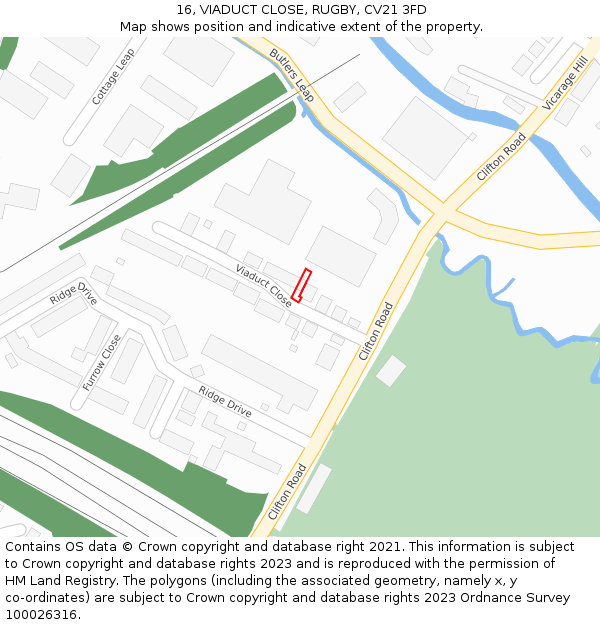 16, VIADUCT CLOSE, RUGBY, CV21 3FD: Location map and indicative extent of plot