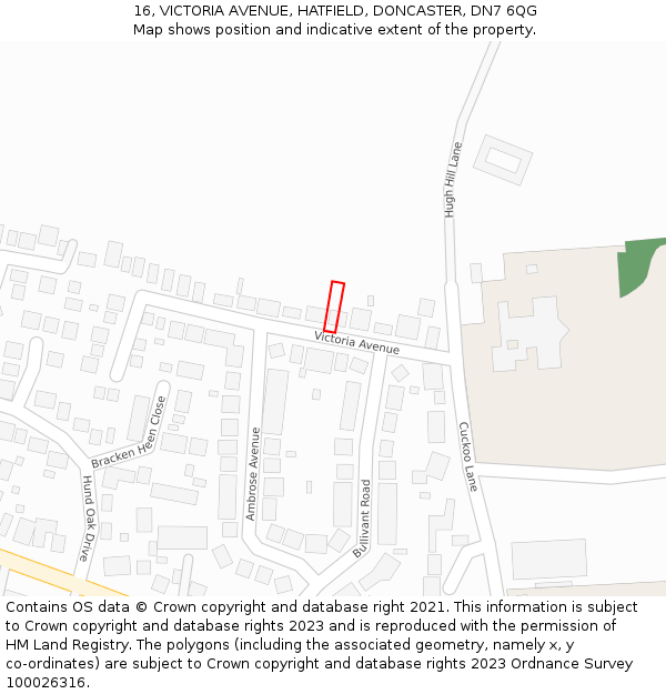 16, VICTORIA AVENUE, HATFIELD, DONCASTER, DN7 6QG: Location map and indicative extent of plot