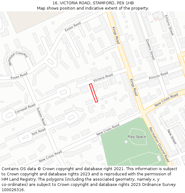 16, VICTORIA ROAD, STAMFORD, PE9 1HB: Location map and indicative extent of plot