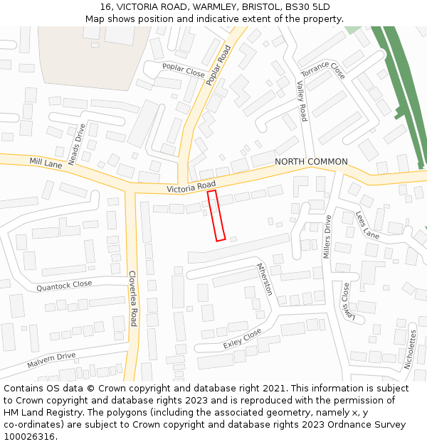 16, VICTORIA ROAD, WARMLEY, BRISTOL, BS30 5LD: Location map and indicative extent of plot