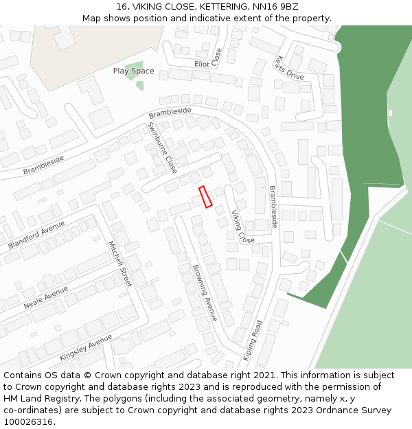 16, VIKING CLOSE, KETTERING, NN16 9BZ: Location map and indicative extent of plot