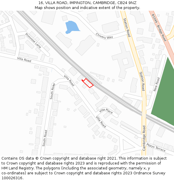 16, VILLA ROAD, IMPINGTON, CAMBRIDGE, CB24 9NZ: Location map and indicative extent of plot