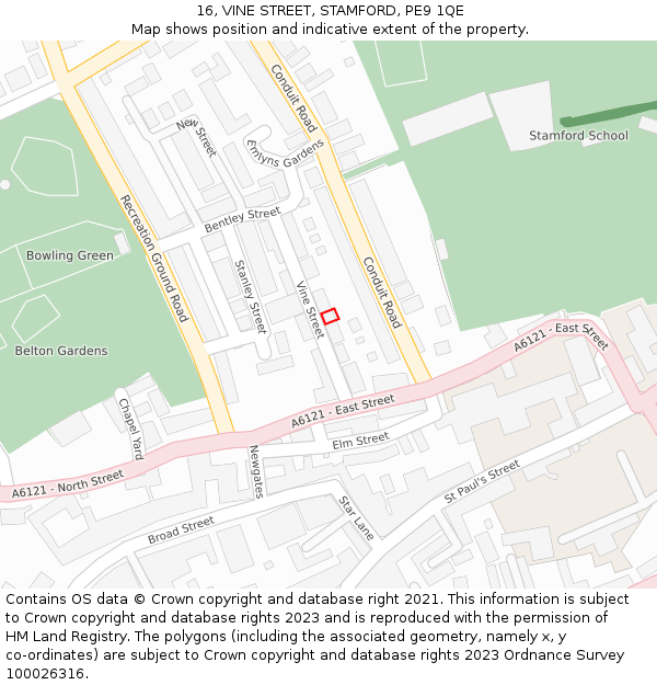 16, VINE STREET, STAMFORD, PE9 1QE: Location map and indicative extent of plot