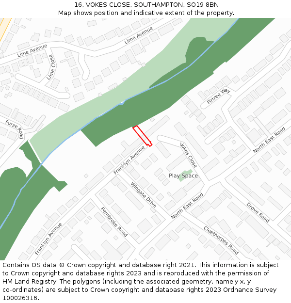 16, VOKES CLOSE, SOUTHAMPTON, SO19 8BN: Location map and indicative extent of plot