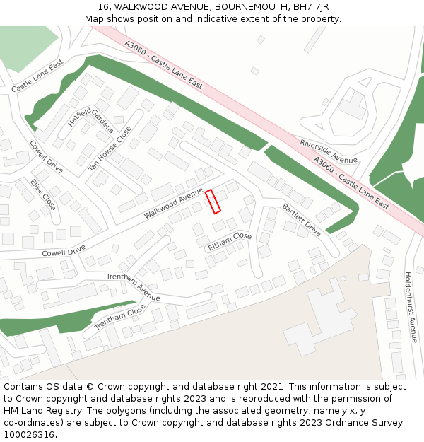 16, WALKWOOD AVENUE, BOURNEMOUTH, BH7 7JR: Location map and indicative extent of plot