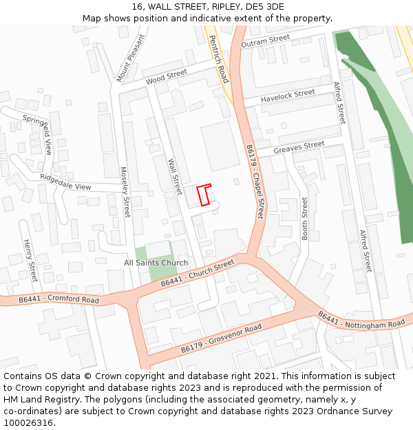 16, WALL STREET, RIPLEY, DE5 3DE: Location map and indicative extent of plot
