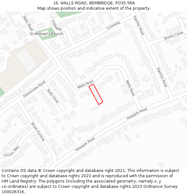 16, WALLS ROAD, BEMBRIDGE, PO35 5RA: Location map and indicative extent of plot
