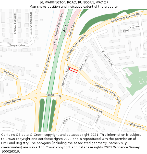 16, WARRINGTON ROAD, RUNCORN, WA7 2JP: Location map and indicative extent of plot
