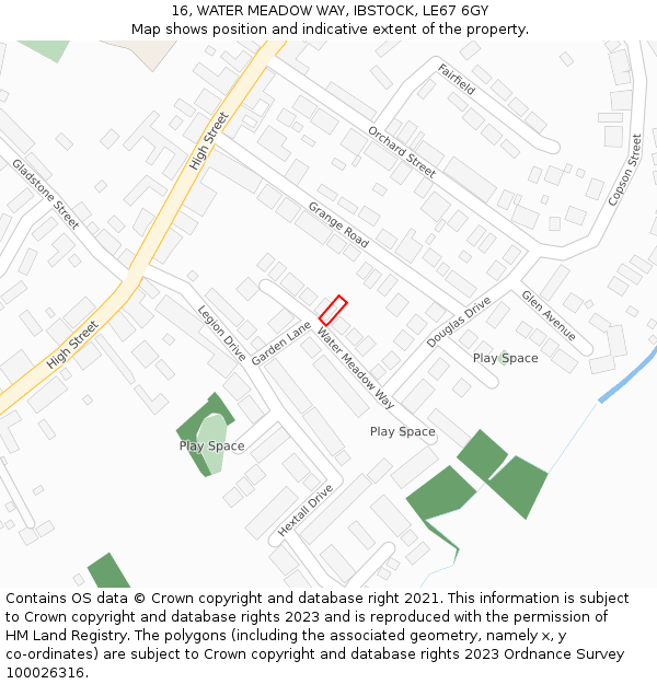 16, WATER MEADOW WAY, IBSTOCK, LE67 6GY: Location map and indicative extent of plot