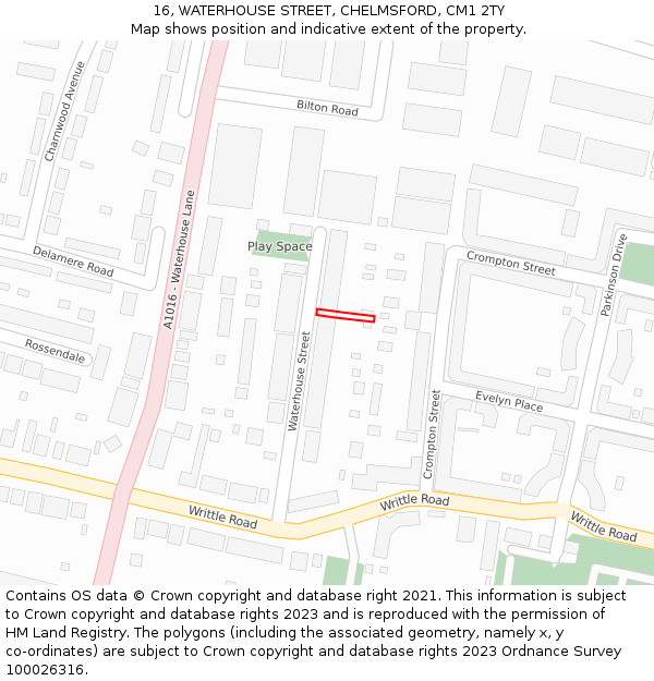 16, WATERHOUSE STREET, CHELMSFORD, CM1 2TY: Location map and indicative extent of plot
