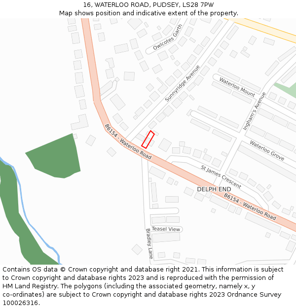 16, WATERLOO ROAD, PUDSEY, LS28 7PW: Location map and indicative extent of plot