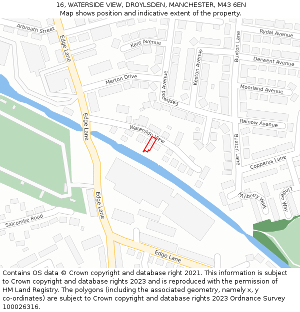 16, WATERSIDE VIEW, DROYLSDEN, MANCHESTER, M43 6EN: Location map and indicative extent of plot