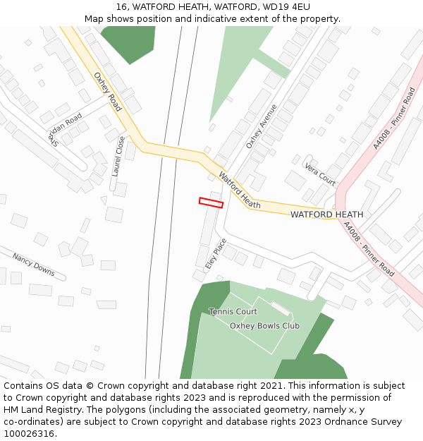16, WATFORD HEATH, WATFORD, WD19 4EU: Location map and indicative extent of plot
