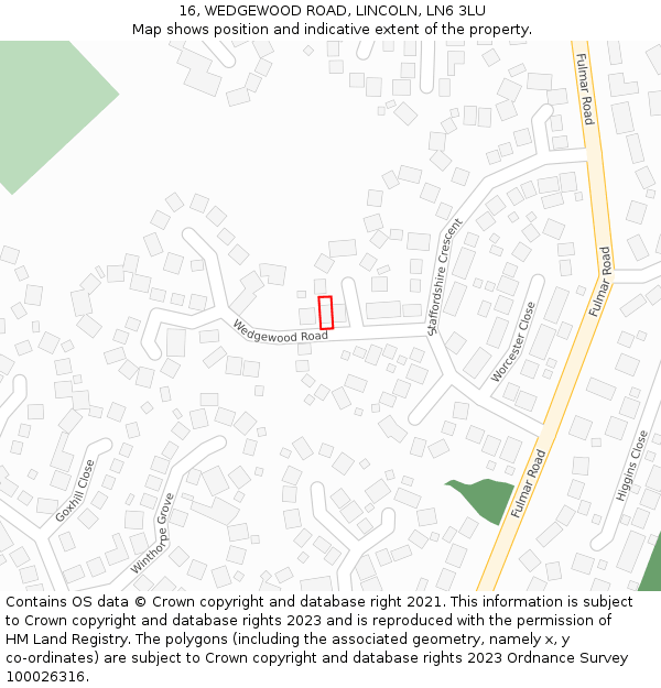 16, WEDGEWOOD ROAD, LINCOLN, LN6 3LU: Location map and indicative extent of plot