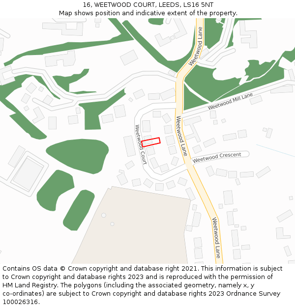 16, WEETWOOD COURT, LEEDS, LS16 5NT: Location map and indicative extent of plot