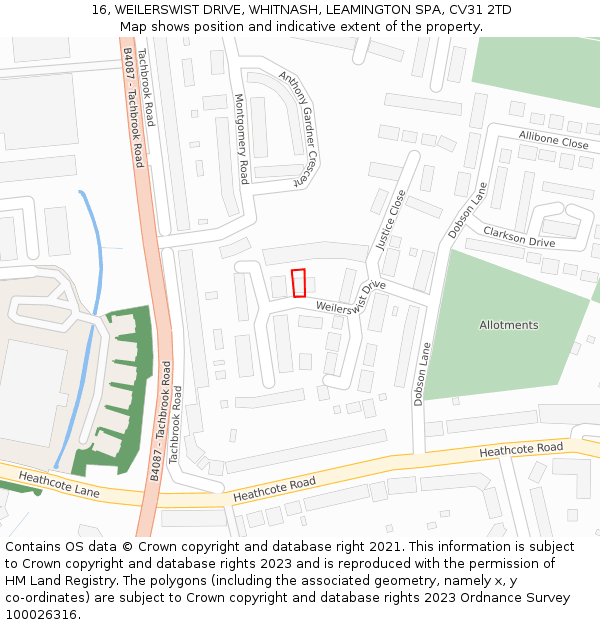 16, WEILERSWIST DRIVE, WHITNASH, LEAMINGTON SPA, CV31 2TD: Location map and indicative extent of plot
