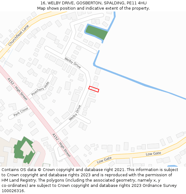 16, WELBY DRIVE, GOSBERTON, SPALDING, PE11 4HU: Location map and indicative extent of plot