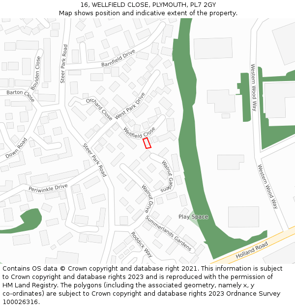 16, WELLFIELD CLOSE, PLYMOUTH, PL7 2GY: Location map and indicative extent of plot