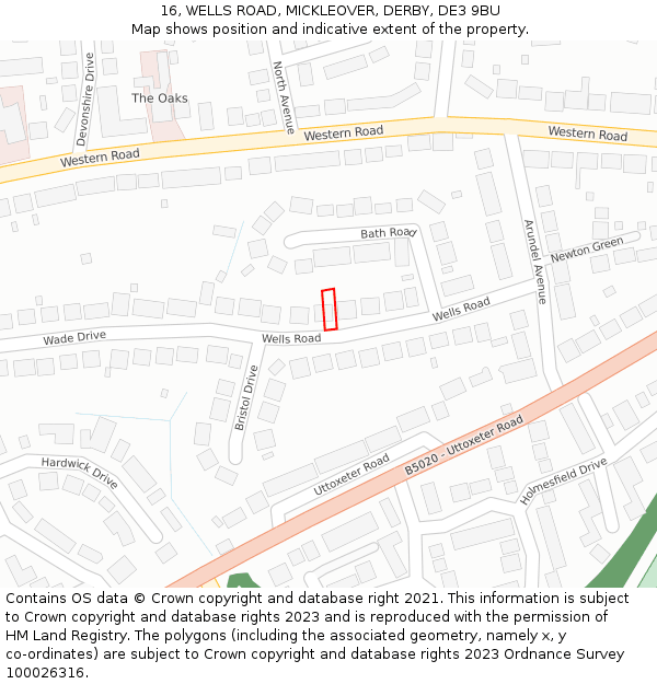 16, WELLS ROAD, MICKLEOVER, DERBY, DE3 9BU: Location map and indicative extent of plot