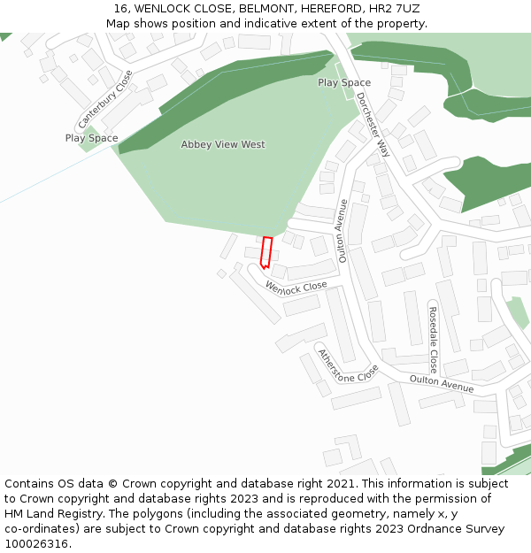 16, WENLOCK CLOSE, BELMONT, HEREFORD, HR2 7UZ: Location map and indicative extent of plot