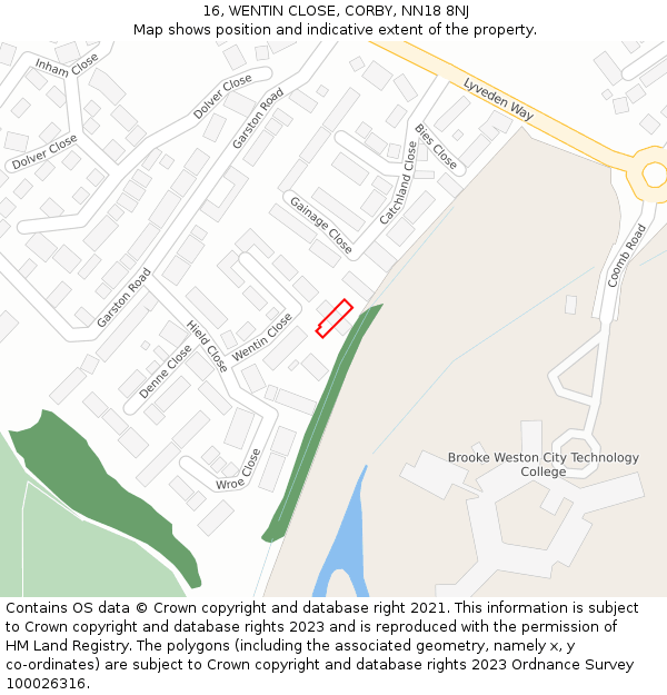 16, WENTIN CLOSE, CORBY, NN18 8NJ: Location map and indicative extent of plot