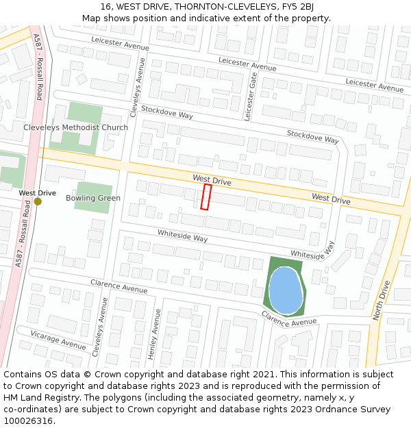 16, WEST DRIVE, THORNTON-CLEVELEYS, FY5 2BJ: Location map and indicative extent of plot