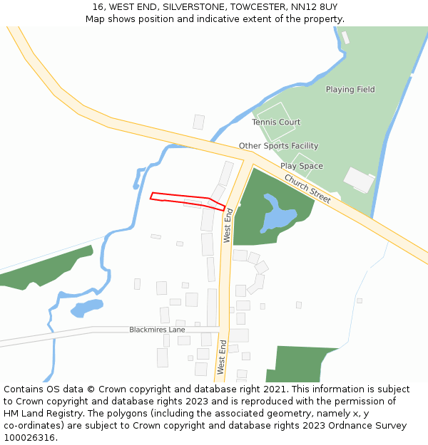 16, WEST END, SILVERSTONE, TOWCESTER, NN12 8UY: Location map and indicative extent of plot