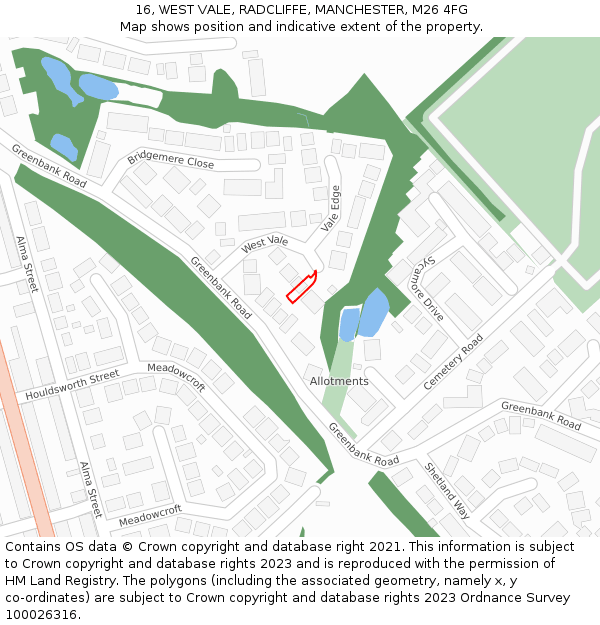 16, WEST VALE, RADCLIFFE, MANCHESTER, M26 4FG: Location map and indicative extent of plot