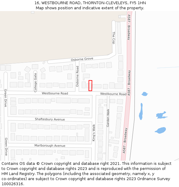 16, WESTBOURNE ROAD, THORNTON-CLEVELEYS, FY5 1HN: Location map and indicative extent of plot