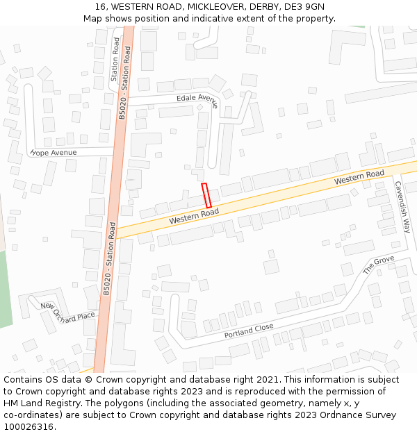 16, WESTERN ROAD, MICKLEOVER, DERBY, DE3 9GN: Location map and indicative extent of plot