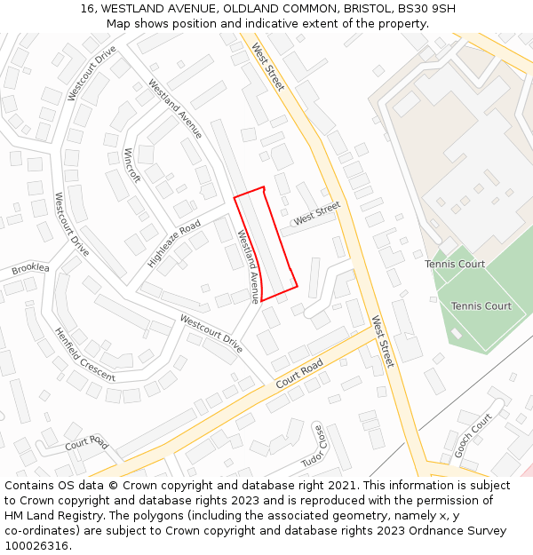 16, WESTLAND AVENUE, OLDLAND COMMON, BRISTOL, BS30 9SH: Location map and indicative extent of plot
