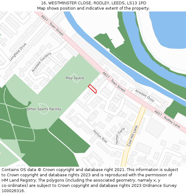 16, WESTMINSTER CLOSE, RODLEY, LEEDS, LS13 1PD: Location map and indicative extent of plot