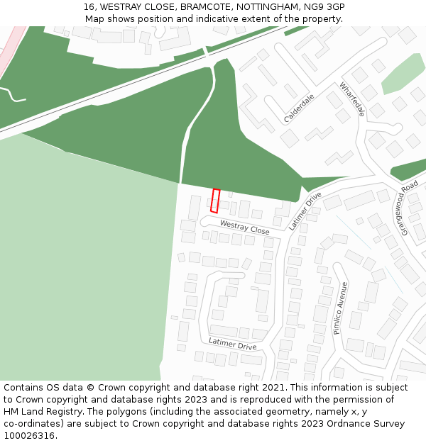16, WESTRAY CLOSE, BRAMCOTE, NOTTINGHAM, NG9 3GP: Location map and indicative extent of plot