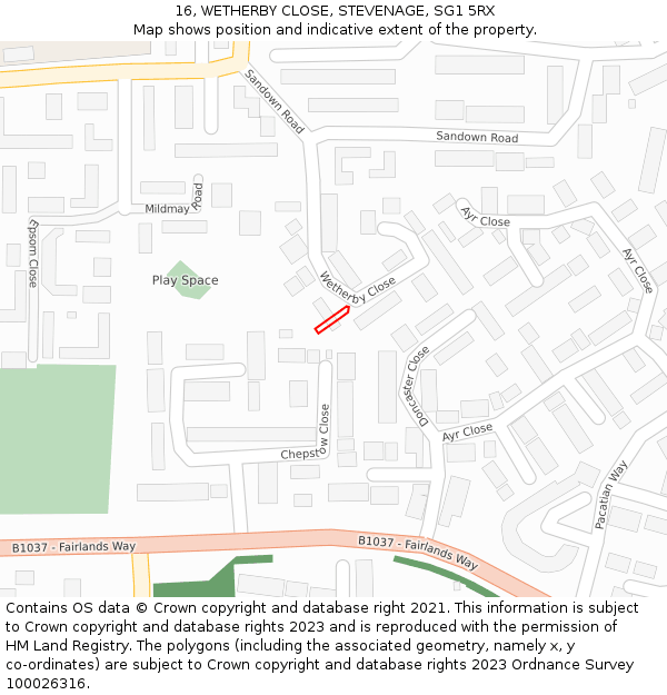 16, WETHERBY CLOSE, STEVENAGE, SG1 5RX: Location map and indicative extent of plot