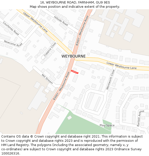 16, WEYBOURNE ROAD, FARNHAM, GU9 9ES: Location map and indicative extent of plot