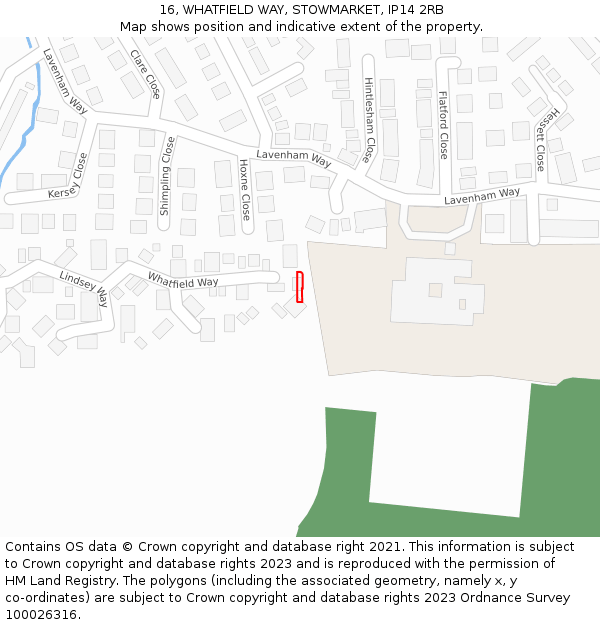 16, WHATFIELD WAY, STOWMARKET, IP14 2RB: Location map and indicative extent of plot