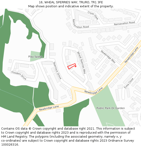 16, WHEAL SPERRIES WAY, TRURO, TR1 3FE: Location map and indicative extent of plot