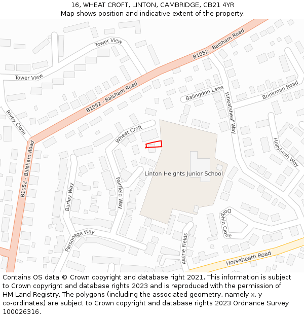 16, WHEAT CROFT, LINTON, CAMBRIDGE, CB21 4YR: Location map and indicative extent of plot