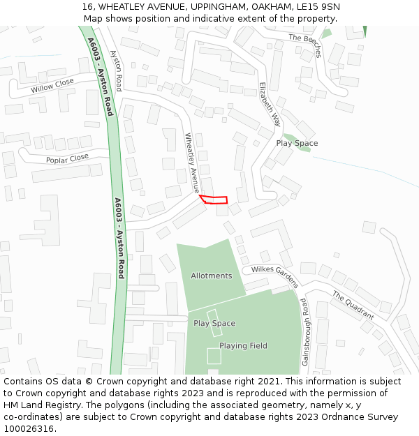 16, WHEATLEY AVENUE, UPPINGHAM, OAKHAM, LE15 9SN: Location map and indicative extent of plot