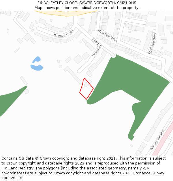 16, WHEATLEY CLOSE, SAWBRIDGEWORTH, CM21 0HS: Location map and indicative extent of plot