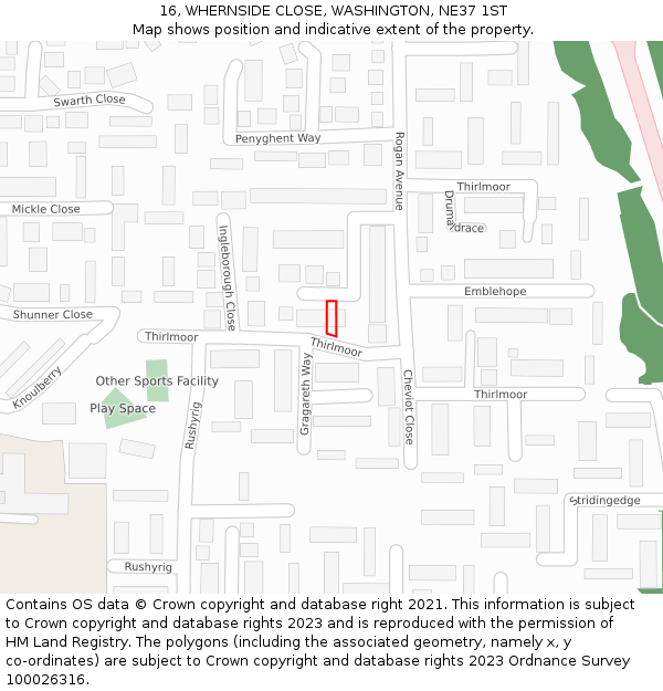 16, WHERNSIDE CLOSE, WASHINGTON, NE37 1ST: Location map and indicative extent of plot