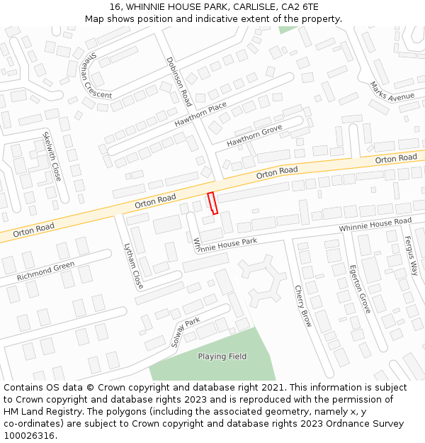 16, WHINNIE HOUSE PARK, CARLISLE, CA2 6TE: Location map and indicative extent of plot