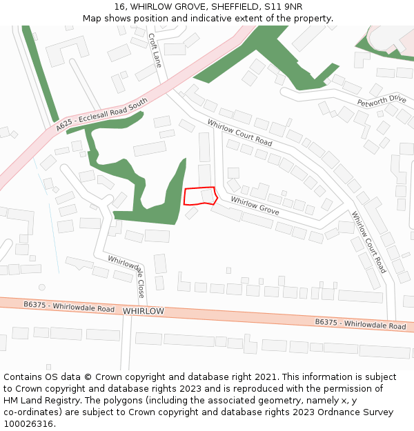 16, WHIRLOW GROVE, SHEFFIELD, S11 9NR: Location map and indicative extent of plot