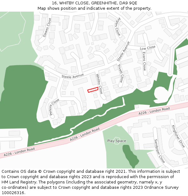 16, WHITBY CLOSE, GREENHITHE, DA9 9QE: Location map and indicative extent of plot