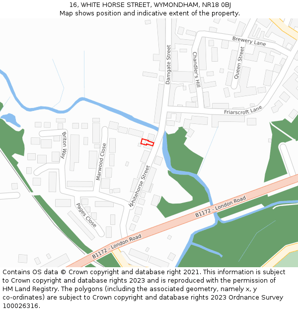 16, WHITE HORSE STREET, WYMONDHAM, NR18 0BJ: Location map and indicative extent of plot
